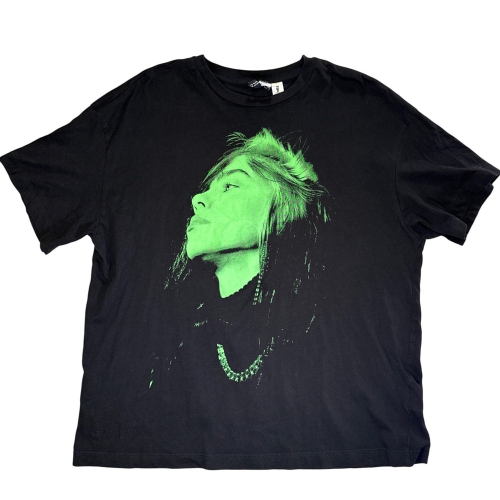 H&M Divided Billie Eilish Graphic T-Shirt Black Neon Green Women Large Merch Tee